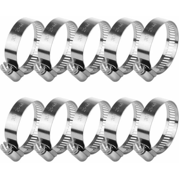 10 Pcs Hose Clips Adjustable Stainless Steel Adjustable Hose Clamps (21-44 mm)