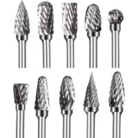 10 Piece Double Cut Tungsten Carbide Burr Set 1/8" Rotary Burr Kit 6mm Sharpening Head