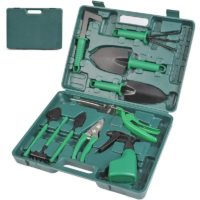 10 Piece Garden Tool Set, Stainless Steel Shovel and Pruner for Outdoor Gardening, Harrow, Water Sprayer and Durable Storage Bag for Men and Women