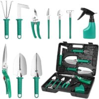 10 Piece Garden Tool Set with Carrying Case Including Transplanter, Pruning Shears, Shovels and Water Sprayer, Garden Gift Set