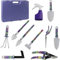 10 Piece Garden Tools Set Flower Print Aluminium Gardening Tools with Trowel Transplanter Rake Weeder Pruner Shears Sprayer Carrying Case,model:Purple