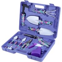 10 Piece Gardening Tools with Scissors, Shovels, Rakes and Sprayer Ergonomic Anti-Slip and Rustproof Handle - Storage Box (Purple)