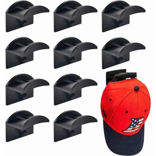 10 Pieces Hat Hooks Wall Mount Hat and Wig Rack Baseball Helmet Puncture-Free Adhesive Double Hook Hat Rack Organizer for Home, Entryway