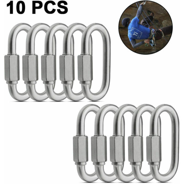 10 Threaded Quick Links Stainless Steel Oval Lock Carabiner Snap Links Tow Chain Rope Connector for Trailer Swing Hammock Cable Camping