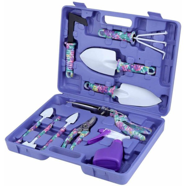 10-in-1 Women's Garden Tools with Scissors Shovels Rakes and Sprayers and Storage Box