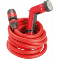 10 m, Extendable Garden Hose for Professional Irrigation with Multi-Jet Gun, Red