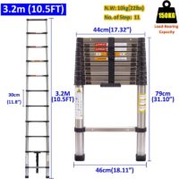 10.5 FT Telescoping Ladder Stainless Steel Telescopic Extension Multi-Purpose Folding Ladder Portable Heavy Duty Retractable Collapsible Ladders for