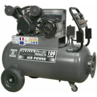 100 Litre Belt Drive Air Compressor - Front Control Panel - 3hp Electric Motor