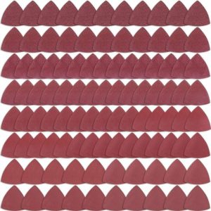 100 Pack Triangle Velcro Sanding Pads Assorted 40/60/80/120/180/240/320/400/600/800/1000 Grit Sandpaper for 3.5" Oscillating Multi-Tool No Holes
