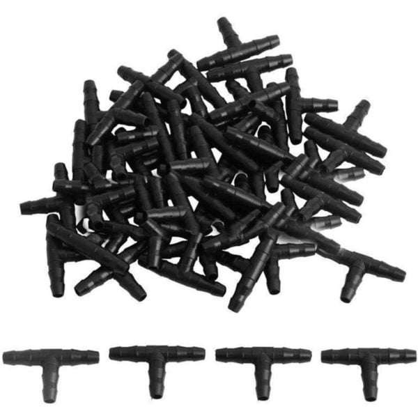 100 Pcs Tee Hose Connector 4/7mm- Tee Connector pvc Sprinkler