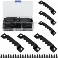 100 Pieces Picture Hooks Hangers Sawtooth Black Double Hole Hangers with 200 3x8mm Screws for Finishing Picture Frames Posters Paintings Wall Clocks