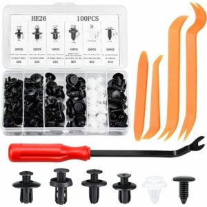 100 Pieces Plastic Rivet Clips Plastic Rivets Protective Fastener with Multi Shapes and Sizes Universal for Auto Cars Door Panels with Removal Tool
