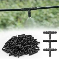 100 pcs Tee Plastic Hose Connectors Lawn Irrigation 4/7mm Drip Irrigation Connector Water Hose Tee Watering Kit for Garden Irrigation System (Black)