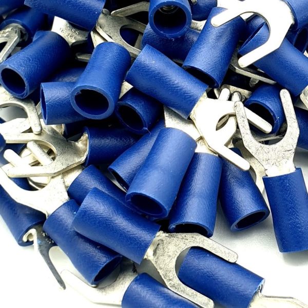 100 x 3.2mm Blue Cable Crimp Fork Spade Terminals Connectors