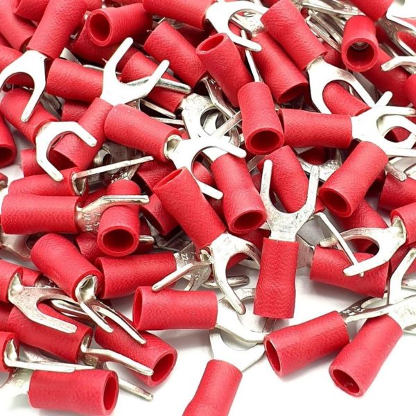 100 x 3.7mm Red Cable Crimp Fork Spade Terminals Connectors