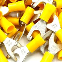 100 x 3.7mm Yellow Cable Crimp Fork Spade Terminals Connectors