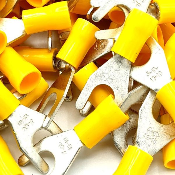 100 x 3.7mm Yellow Cable Crimp Fork Spade Terminals Connectors