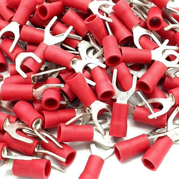 100 x 4.3mm Red Cable Crimp Fork Spade Terminals Connectors