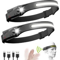 1000 lm Headlamp, Powerful usb Rechargeable led cob xpe Induction Headlamp, 2PCS Head Torch 5 Lighting Patterns for Fishing, Camping, Hiking,