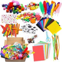 1000pcs diy Crafts Educational Toys Kid Kits diy Creative Leisure Pipe Cleaners, Color Felt, Sprinkler Pumps, Feather, Buttons, Sequins, Sticks