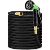 100FT Garden Hose with 8 Gun Function , Retractable Garden Hose,Expandable Garden Hose Black Expandable Retractable Garden Hose