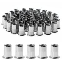 100PCS Stainless Steel Rivet Nuts, M8 Flat Head Threaded Rivet Nutsert Cap for Wood Furniture Insert Assortment Kit (14mm18mm)
