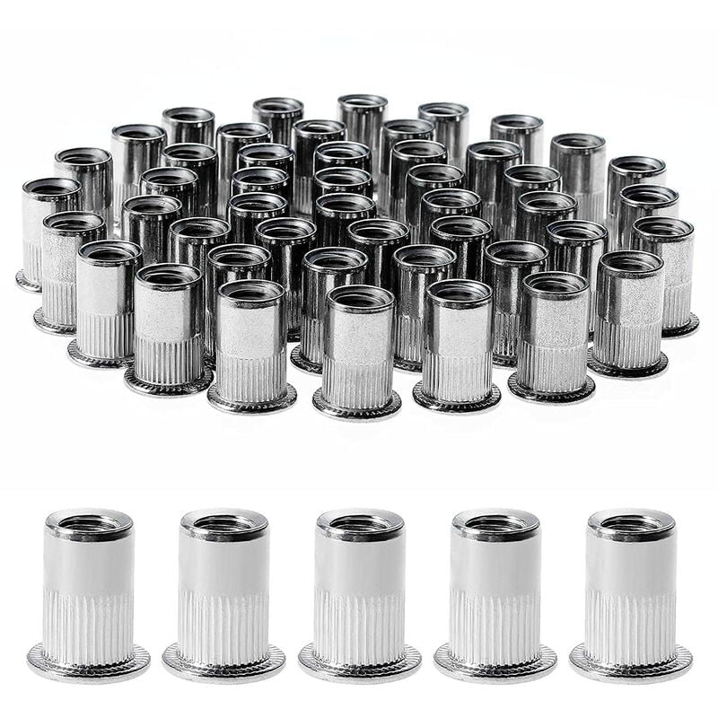 100PCS Stainless Steel Rivet Nuts, M8 Flat Head Threaded Rivet Nutsert Cap for Wood Furniture Insert Assortment Kit (14mm18mm)