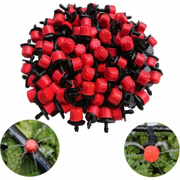 100Pcs 1/4Inch Irrigation Drippers Sprinklers, BR-Vie Adjustable Emitter Drippers Micro Drip Irrigation System Watering Sprinklers Anti-clogging