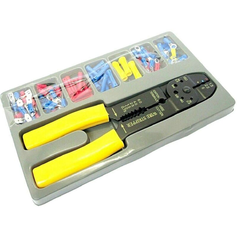 101 PC Electricians Wire Crimper Crimping Cutting Tool and Spade Terminal Set