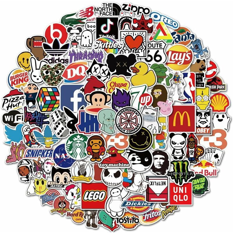 101pcs Brand stickers, street fashion sticker, waterproof vinyl graffiti stickers for luggage, skateboard, bike, helmet, guitar