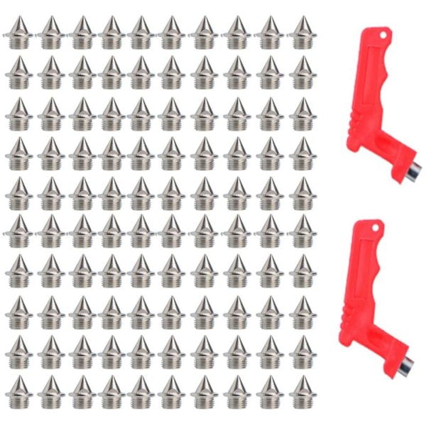 102 Pieces Shoe Spikes Stainless Steel Spade Wrench Spikes Shoe Spikes for Male and Female Athletes in Running Competition (Silver)