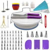 106pcs Multi-function Cake Decorating Set Cake Turntable Kit Pastry Tube Fondant Diy Tools(Purple)