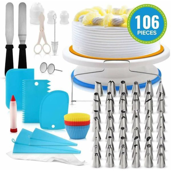 106pcs Multi-function Cake Decorating Set Cake Turntable Kit Pastry Tube Fondant Diy Tools(blue)