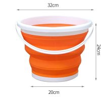 10L Collapsible Bucket, Plastic Bucket with Handle, Collapsible Round Bucket, Collapsible Bucket, Great for Hiking, Camping, Outdoor Survival (Orange)