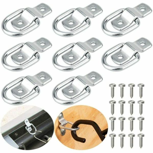 10PCS Electroplated Iron Lashing Ring Stainless Steel Boat Hook Heavy Duty D Shape Mounting Ring with Screws for Trailer Boat Car Cargo Car Truck