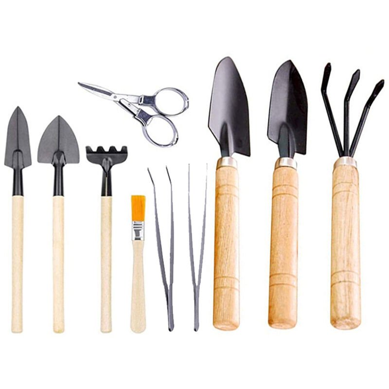 10PCS Garden Planting Tool Set Fold Scissors Rake Shovels Tweezer Bonsai Succulent Miniature Fairy Mini Garden Planting Gardening Hand Tools