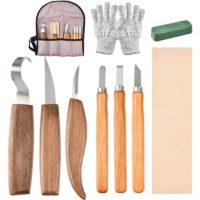 10Pcs Wood Carving Tools Kit, Carbon Steel Kit with 3 Wood Chisels, 3 Wood Carving Knife, Gloves, Storage Bag, Professional Wood Carving Tools for