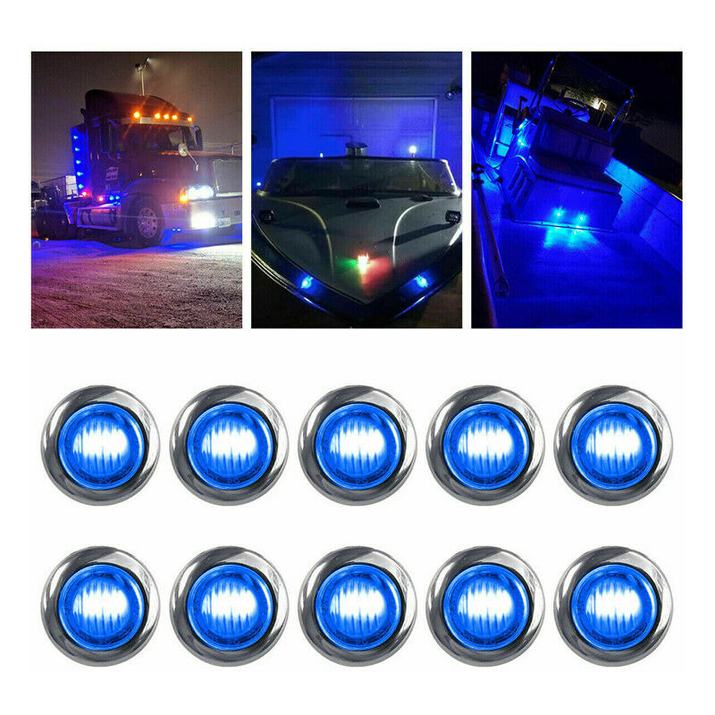 10pcs 3/4 led Marker Lights Round Truck Trailer Side Bullet Light Blue