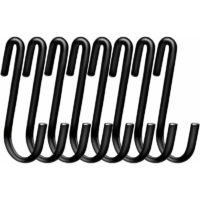 10pcs Round S-Hook Heavy Duty Stainless Steel Kitchen Hook, Multi-Function Hooks for Kitchen or Meat Butcher Clothes Plants Gardening Tools,Black