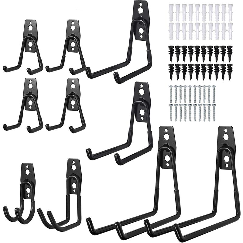 10pcs Utility Double Hooks, Steel Wall Hooks with Non-Slip Coating Heavy Duty Rack, Storage System Hooks for Storage Garage Tools, Bikes,