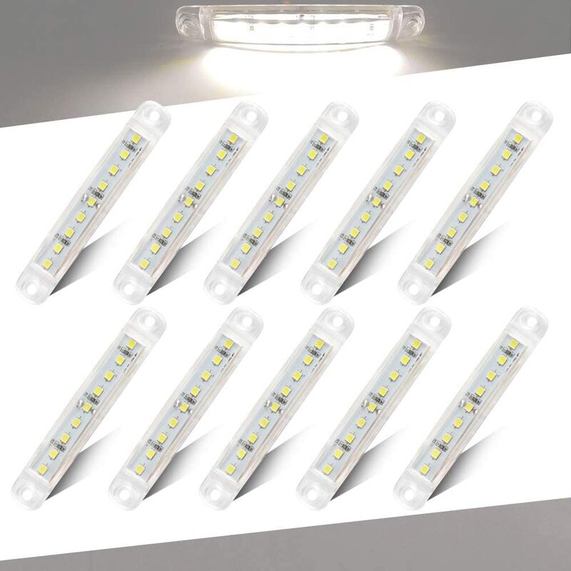 10pcs White 9LED Trailer Truck Side Marker Lights Truck Marker Lights 3.9 Vehicle Trailer Warning Lights 12-24V