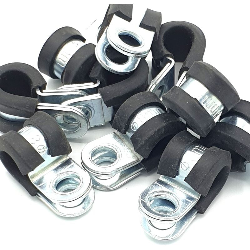 10pcs x 8mm Rubber Lined Cable P-Clips Steel Hose p Clamps