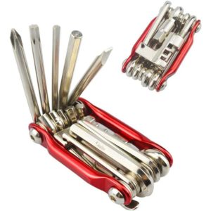 11 in 1 Multifunction Bike Repair Tool, Mini Bike Multi-Tool Kit, Foldable Portable Bike Maintenance Tool (Red)