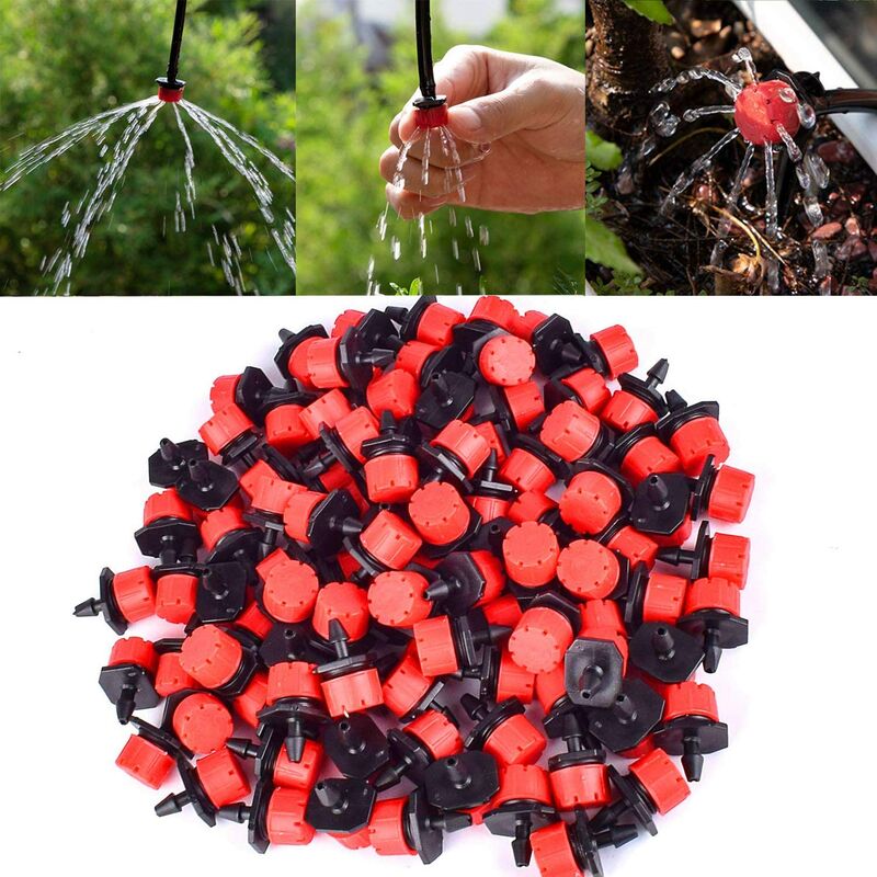 110 Pieces Adjustable Irrigation Emitters, Drip Irrigation Drippers, Sprinkler Irrigation Heads, for Flower Beds, Gardens, Plants Lawn (Red)