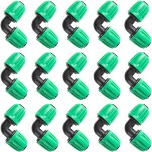 1/2 Inch Hose (1/2 ID x0.6-0.63 OD) 16mm No-Drip Grade Fitting (Fits 13mm ID) Lock Nut Fittings (15pcs Elbow)