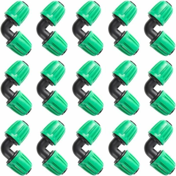 1/2 Inch Hose (1/2 ID x0.6-0.63 OD) 16mm No-Drip Grade Fitting (Fits 13mm ID) Lock Nut Fittings (15pcs Elbow)