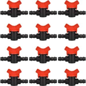 12 PCS Hose Garden Faucet, Hose Irrigation Valve Shut-off Valve Plastic Fitting for Outdoor Garden Water Valve Control (Black + Red)