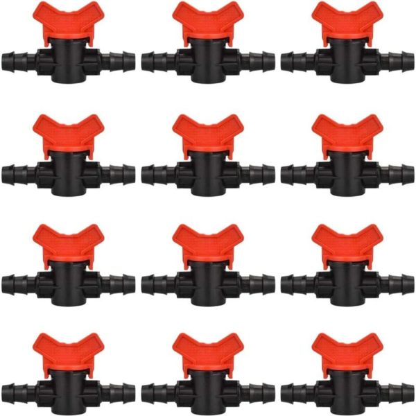 12 PCS Hose Garden Faucet, Hose Irrigation Valve Shut-off Valve Plastic Fitting for Outdoor Garden Water Valve Control (Black + Red)