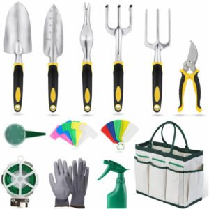 12 Pcs Professional Gardening Tools Kit Garden Tools Includes Shovel Secateurs Seed Planter Watering Can and Garden Bag