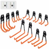 12 Pcs Wall Hooks Garage Hooks Set Double Hooks Multi Size Heavy Duty Iron Tool Holder Hooks for Organizing Power Tools Bulky Items (Orange)